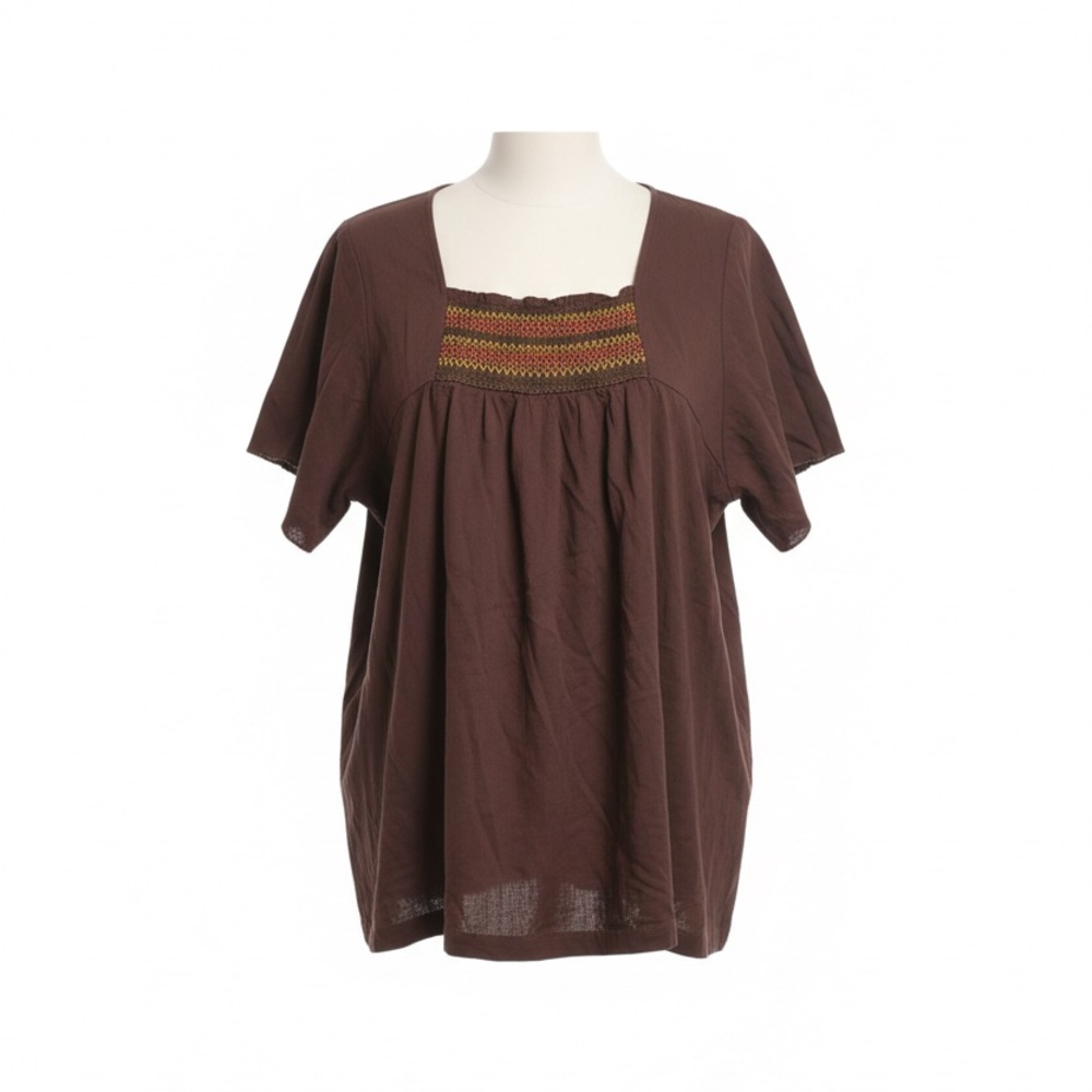Gitano Size 26/28 Square Neck Brown Retro Look Embroidered CottonTunic 3/$15